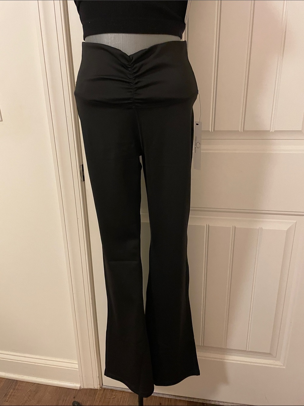 High-Waist Black Ruched Flare Pants